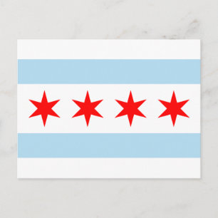 Blue and White Rand Red Stars Chicago Flagga Vykort