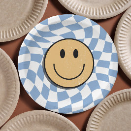 Blue and White Retro Checkated Birthday Boy