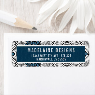 Blue and White Retro Themed Fern Leaf Address Returadress Etikett