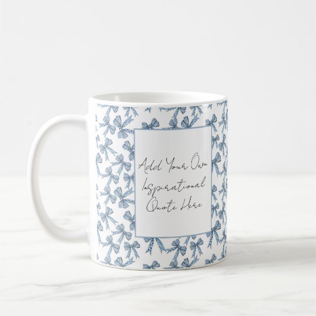 Blue and White Ribbon Pattern Custom Quote Kaffemugg (Vänster)