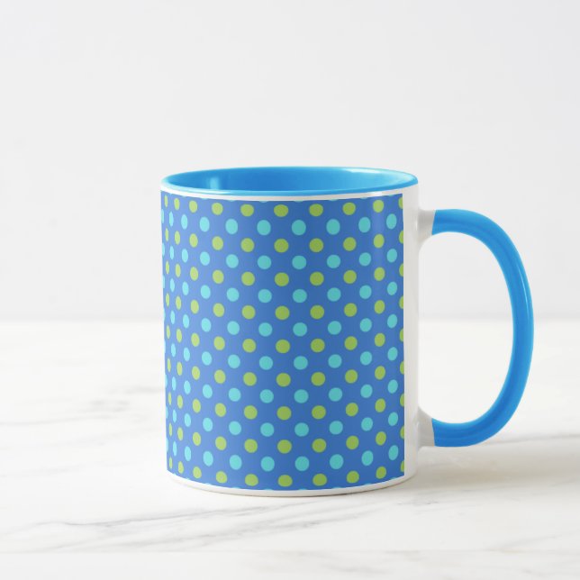 Blue and White Ringer Mugg, Blue Måne Polka dots Mugg (Höger)