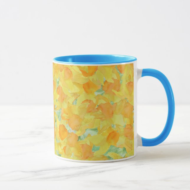 Blue and White Ringer Mugg, Golden Daffodils Mugg (Höger)