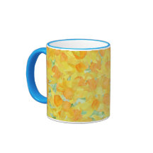 Blue and White Ringer Mugg, Golden Daffodils