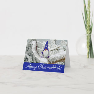 Blue and White Santa Wishing a Merry Chrismukkah Kort