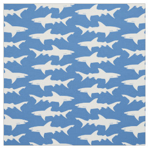 Blue and White School of Sharks Mönster Tyg