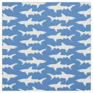 Blue and White School of Sharks Mönster Tyg
