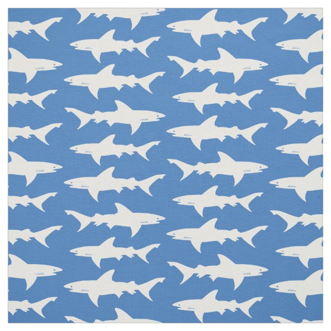 Blue and White School of Sharks Mönster Tyg (Provkarta)
