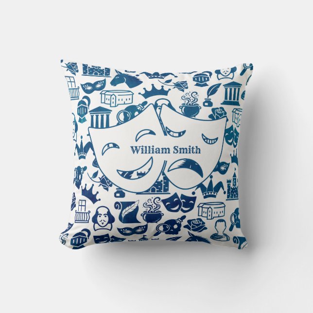 Blue and White Shakespeare Lover Pillow Kudde (Framsida)