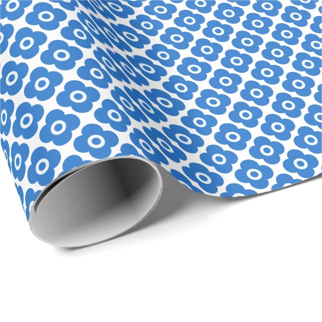 Blue and white simple floral pattern retro  floral presentpapper (Rullad Hörn)