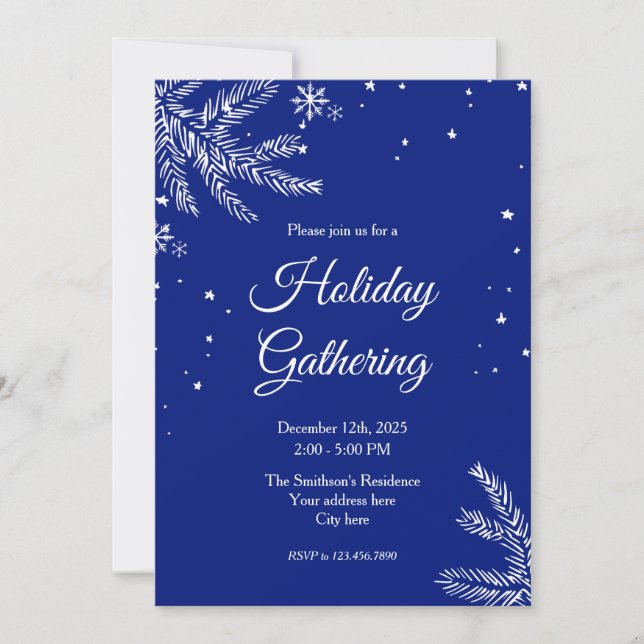 Blue and White Snowflake 5"x7" Holiday Gathering Inbjudningar (Framsida)