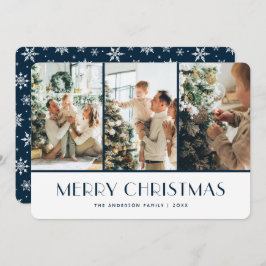 Blue  and White Snowflakes Photo Christmas Card Julkort