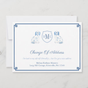Blue and White Stafford Hundar Monogram Flytta Meddelande