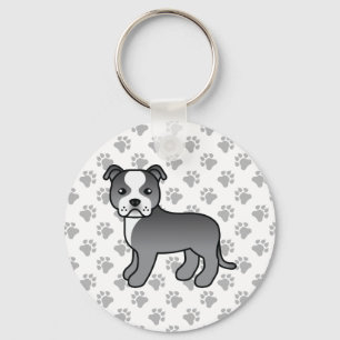 Blue and White Stbudsdshire Bull Terrier Hund Nyckelring