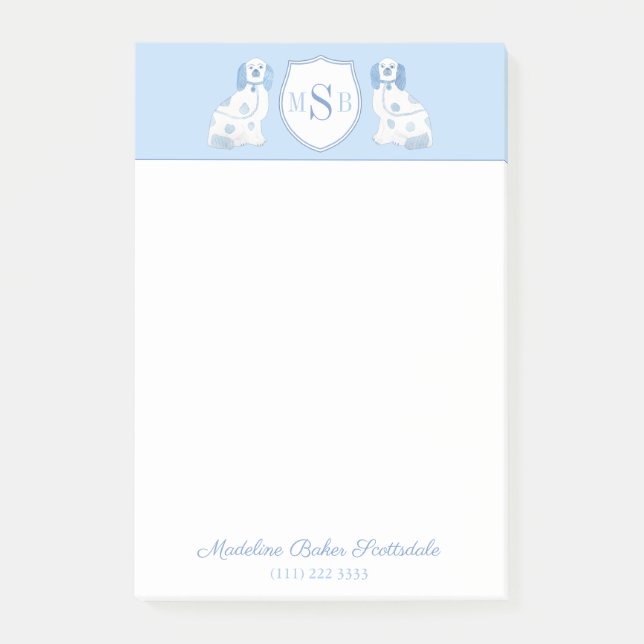 Blue and White Stoverdshire spanels Monogram Post-it Block (Framsida)
