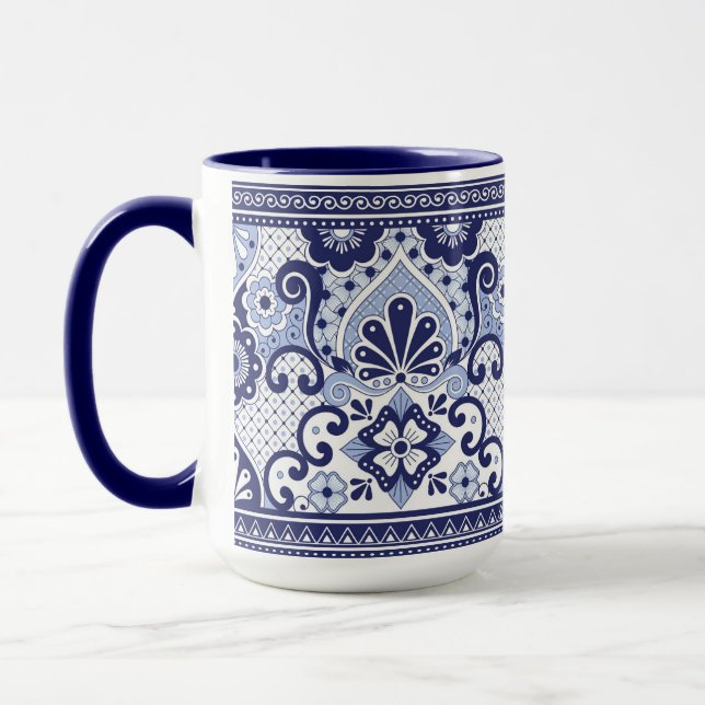Blue and White Talavera Mexican FolArt Mugg (Vänster)
