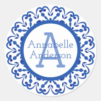 Blue and White Talavera Personalize Sticker Runt Klistermärke