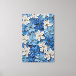 Blue and White Textured Floral Abstract Wall Art Canvastryck