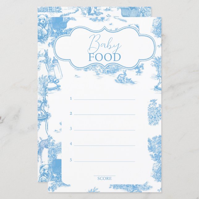 Blue and White Toile de Jouy Baby Shower (Fram/baksida)