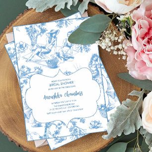 Blue and White Toile de Jouy Möhippa Inbjudningar