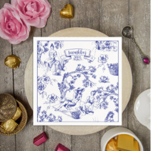 Blue and White Toile de Jouy Möhippa Pappersservett