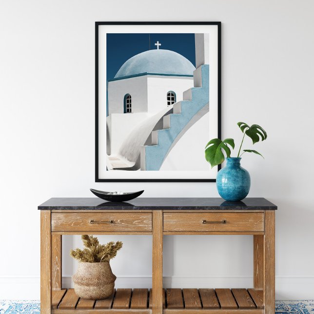 Blue and White Travel Santorini Oia Church Poster (Skapare uppladdad)