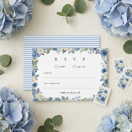 Blue And White Watercolor Floral Wedding OSA Kort