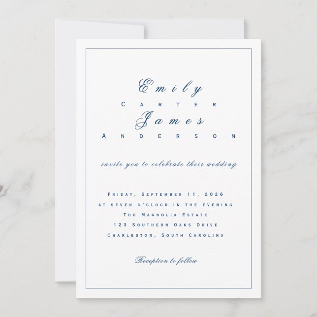 Blue and White Wedding Invitation Inbjudningar (Framsida)