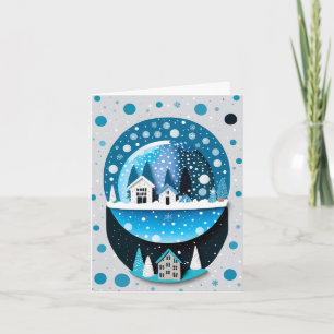 Blue and White Winter Wonderland Houses Snö Globe Inbjudan
