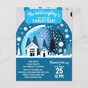 Blue and White Winter Wonderland Houses Snö Globe Vykort