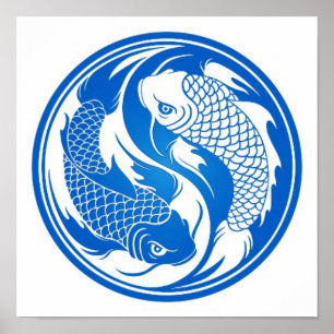 Blue and White Yin Yang Koi Fish Poster