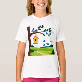 Blue and yellow birds t shirt