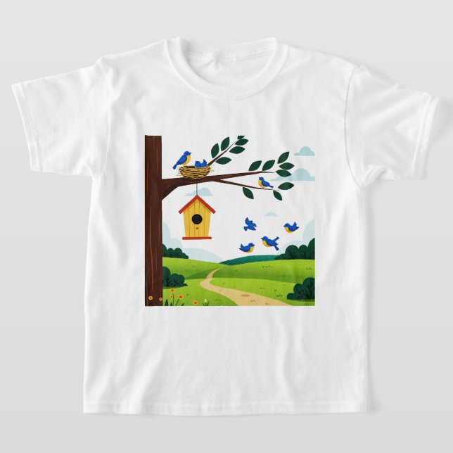 Blue and yellow birds t shirt (Laydown)