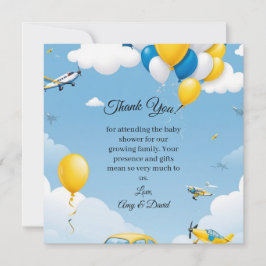 Blue and Yellow Boy Baby Shower Thank You Tack Kort