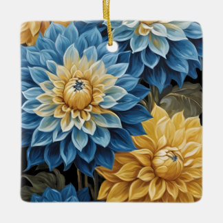 Blue and yellow dahlias julgransprydnad keramik