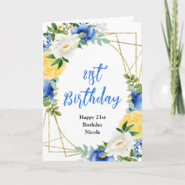 Blue and Yellow Floral Birthday Kort