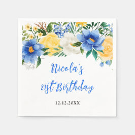 Blue and Yellow Floral Birthday Pappersservett