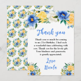 Blue and Yellow Floral Birthday Tack Kort