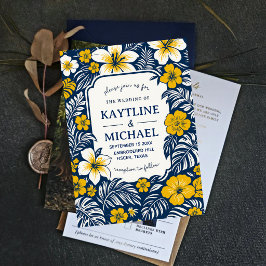 Blue and Yellow Floral Elegant Hawaiian Hibiscus Inbjudningar