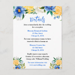 Blue and Yellow Floral Wedding Details Tilläggskort