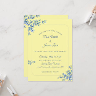 Blue and Yellow Floral Wedding Invitation Inbjudningar