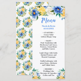 Blue and Yellow Floral Wedding Meny