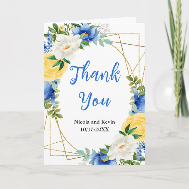 Blue and Yellow Floral Wedding Tack Kort (Framsida)