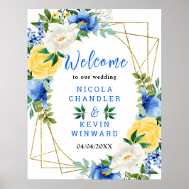 Blue and Yellow Floral Wedding Welcome Sign Poster