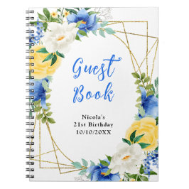 Blue and Yellow Flowers with Foliage Guest Book Anteckningsbok