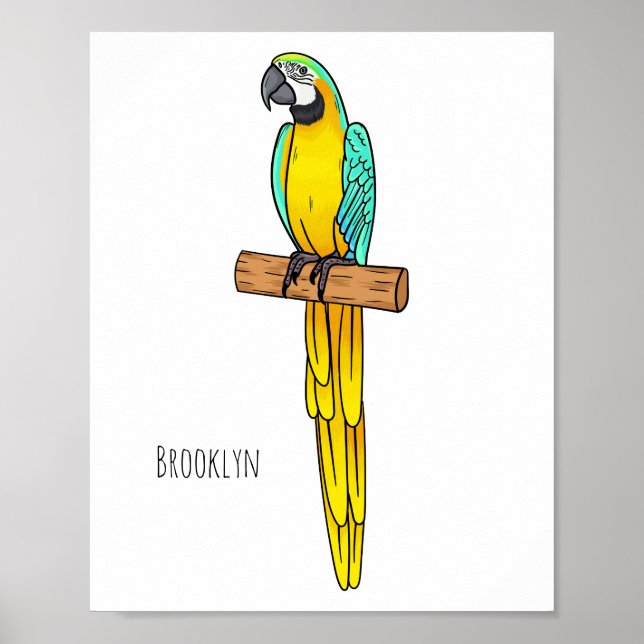 Blue-and-yellow macaw bird cartoon illustration poster (Framsidan)