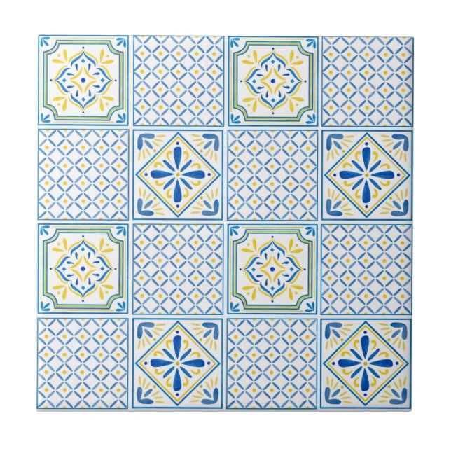 Blue and Yellow Mediterranean Italian Tile Kakelplatta (Framsidan)