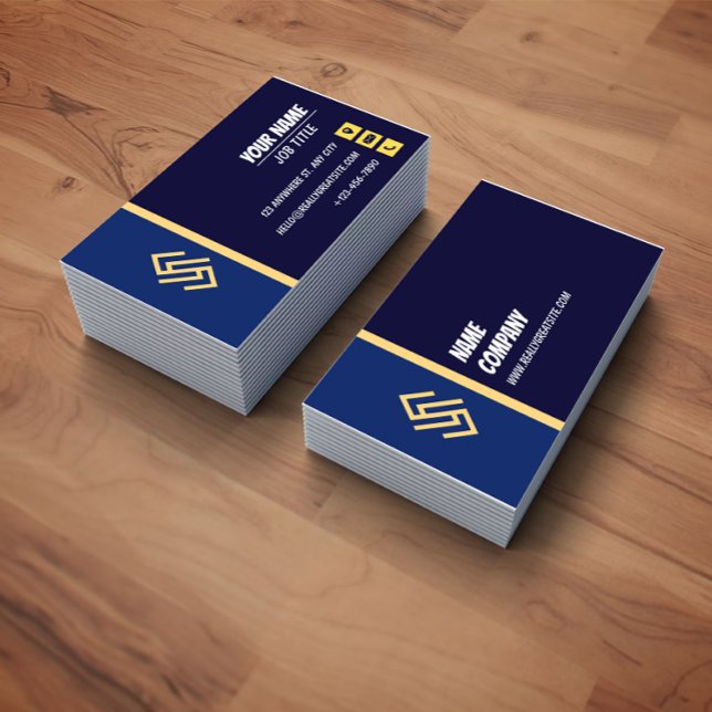 Blue and Yellow Simple Lines Business Card Visitkort (Skapare uppladdad)