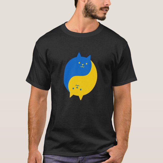 Blue and Yellow Victory Cats Balanced Yin Yang Meo T Shirt (Framsida)