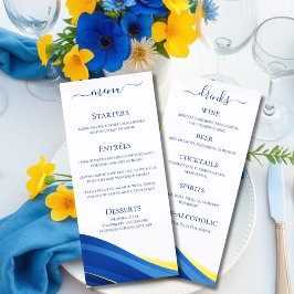 Blue and Yellow Wedding Dinner and Bar Menu  Meny