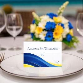 Blue and Yellow Wedding Place Cards Pork Icon Bordsnummer